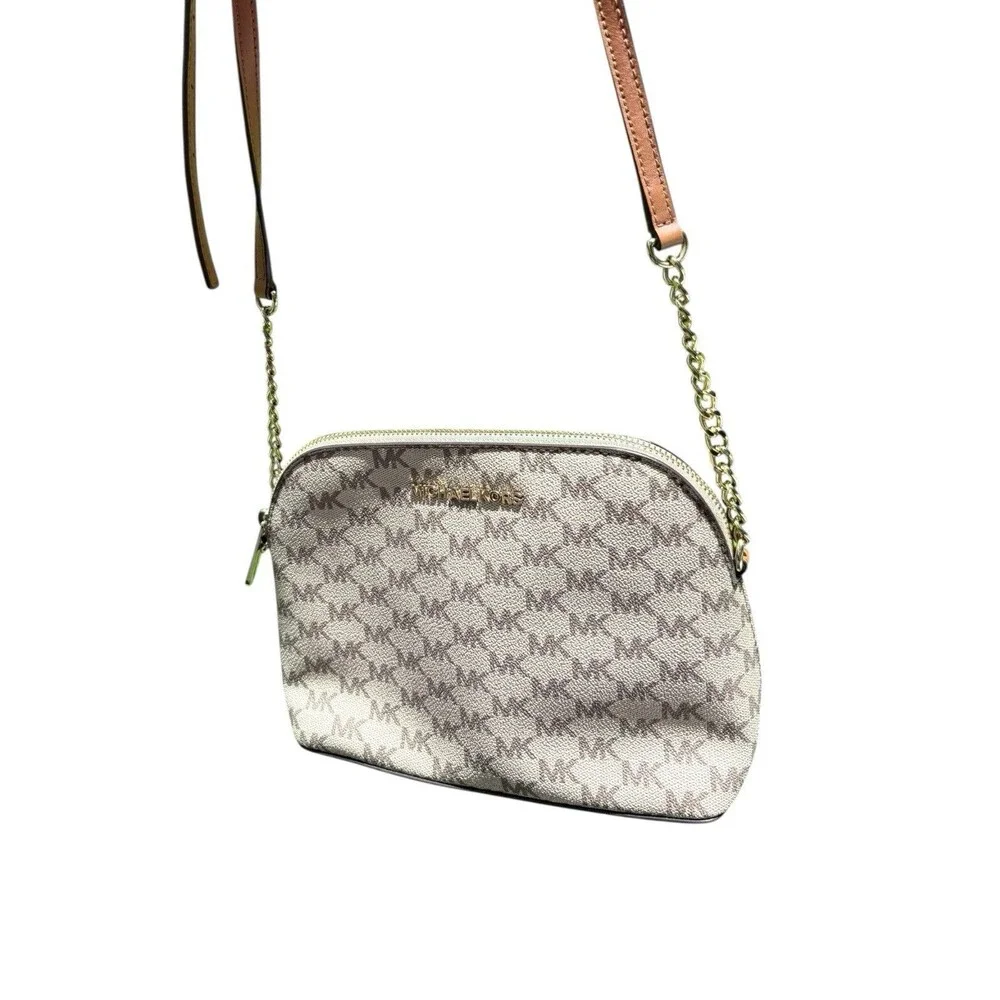 Michael Kors Cindy Dome Crossbody Bag MK Signature Natural Acorn Gold Large
